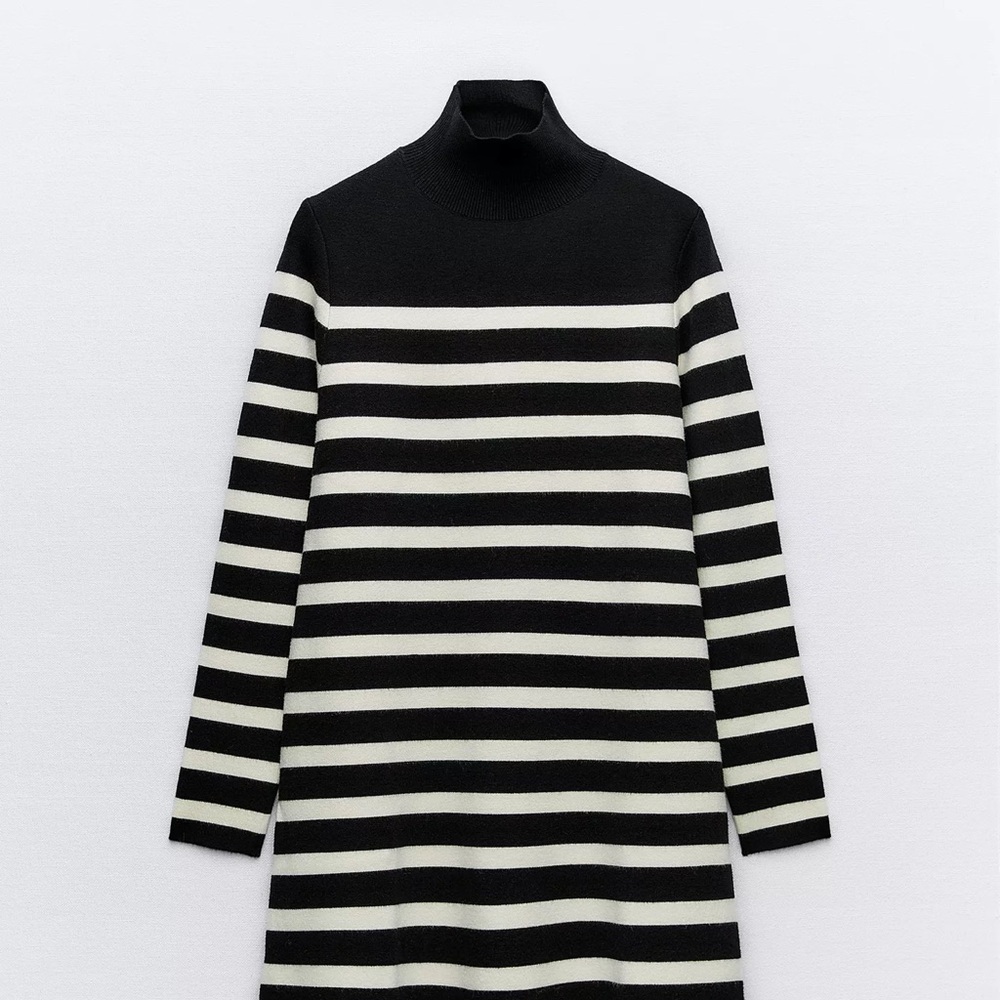 Zara Striped Black and White Turtleneck Dress